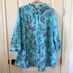 Woman Within Teal and Purple Paisley Top